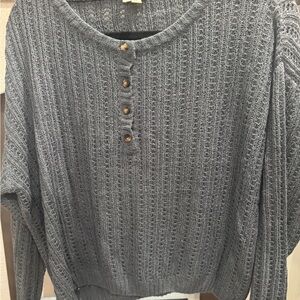 Hem & Thread Gray Crewneck Knit Sweater with Button Placket